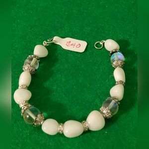 Artisan Elegant White and Silver Beaded Bracelet, 7.5 Inches